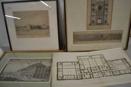 Mixed Lot: Black and white engravings of Newgate, a further unframed ground floor plan of Newgate,