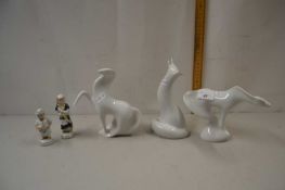 Three Royal Dux abstract animal models together with two further figurines (5)