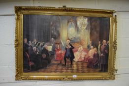The Music Salon, oil on canvas in gilt frame