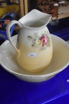 Floral decorated wash jug and bowl