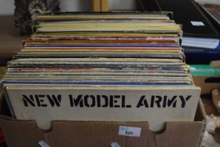 Box containing a quantity of 33rpm LP records including New Model Army, Ray Charles etc