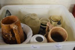 Mixed Lot: Assorted stone ware mugs, tankards, hot water bottle etc