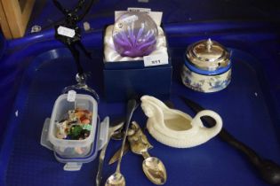 Contents of tray to include paperweight, sugar bowl (tray not included)