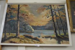 Autumnal landscape, oil on board, framed