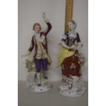 A pair of modern Sitzendorf porcelain figures depicting a gallant and a lady