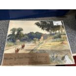 Small watercolour attributed to Thomas Churchyard of Woodbridge, figures and cattle on a country