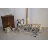 Mixed Lot: Various silver plated wares to include cruet items, hot water jug etc