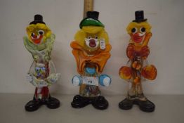 Three modern Murano Art Glass clowns