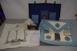 Cased Masonic sash together with various books and ephemera