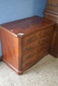 Victorian flame mahogany veneered chest of four drawers, 90cm wide (a/f)