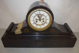 Large Victorian black slate cased mantel clock, 55cm wide