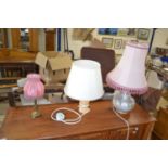 Group of three various table lamps