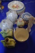 Mixed Lot: Pair of marbled glass light shades, various decorated plates, vases, composition figurine