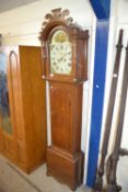 A Georgian oak cased long case clock with painted arched dial and eight day movement, unsigned