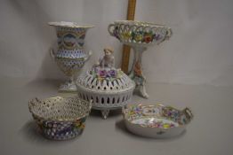 Mixed Lot: Modern Dresden porcelain to include a urn formed vase, a further pedestal vase with