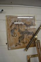Robina, coloured print of zebras and antelope number 132 of 200, framed and glazed