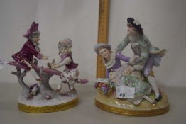 A modern Sitzendorf porcelain figure group of a gallant and a lady together with a further Dresden