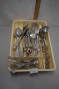 Tray of various assorted silver plated and steel cutlery
