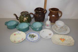 Mixed Lot: Various assorted stone ware jugs, Japanese tea cup and saucer and other assorted