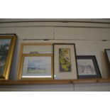 Mixed Lot: McFadyen, study of Blakeney Church, watercolour, Lester Barton, study of a river scene, a