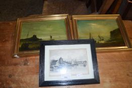 19th Century school pair of coastal scene studies, oil on board, gilt framed together with a further