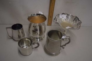 Mixed Lot: Silver plated tazza and various tankards