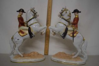 A pair of Austrian Vienna Vien figures of soldiers on horseback from the Spanish Riding School
