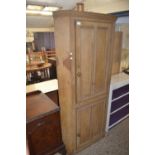 19th Century stained pine floor standing corner cabinet with painted interior