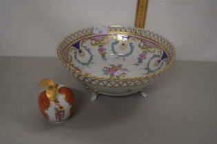 Modern Dresden fruit bowl with pierced rim together with a further Royal Worcester model of an
