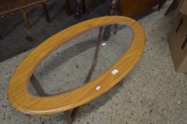 Retro mid Century teak coffee table with glass inset, 106cm wide