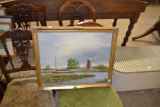 Contemporary school study of a Broadland scene with windmill
