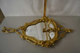 Re-painted 19th Century Giardole type wall mirror with floral decorated frame, 86cm high