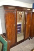 Early 20th Century mahogany triple door wardrobe, 153cm wide
