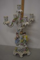 Modern Dresden porcelain candelabra with figural decoration