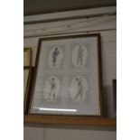 A framed montage print of golfing figures plus a further golfing proverb, framed (2)