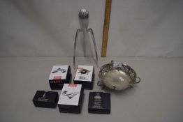 Mixed Lot: Small boxed kitchen utensils by Alessi, retro lemon squeezer and a silver plated table