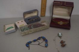 Mixed Lot: Ladies Rotary wristwatch and various assorted costume jewellery to include jade earrings