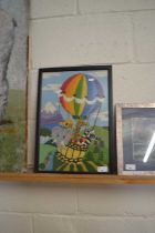 A framed woolwork picture of a balloon