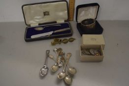 Mixed Lot: Various crested spoons, a part cased christening set, small quantity of pre-decimal