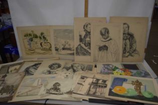 H Phies - A folder of various unframed watercolours, charcoal and other drawings, mainly portraits