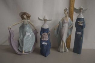 Collection of four various Lladro figurines to include two figures of nuns