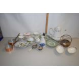 Mixed Lot: Various tea wares, small copper watering can and other assorted items