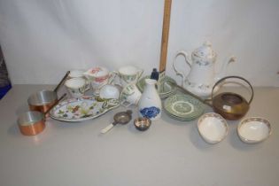 Mixed Lot: Various tea wares, small copper watering can and other assorted items