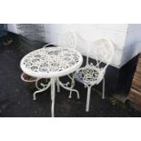 Cast aluminium garden table and two chairs