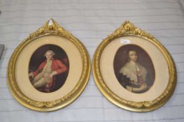 Two oval gilt framed reproduction portraits of a lady and gentleman