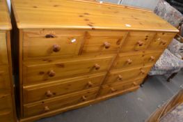 A pine double chest of drawers, approx 145cm wide