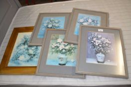 Set of five floral prints