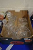 Mixed Lot: Various assorted decanters, glass dressing table tray etc