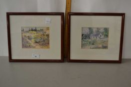 Pair of small coloured prints, framed and glazed