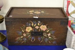 A floral painted storage box with sliding lid